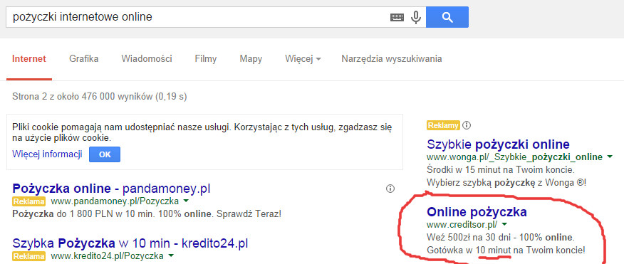 Reklama Creditsor z Google Reklama Creditsor z Google