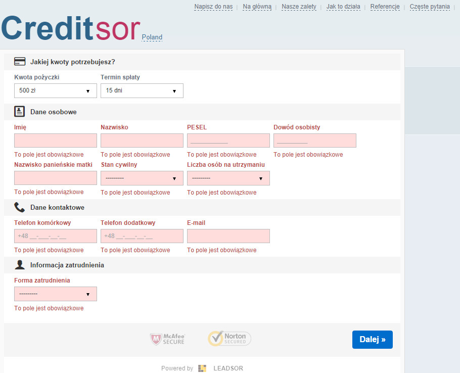 Pierwsza część długiego wniosku o przedstawienie informacji o pożyczce Creditsor Pierwsza część długiego wniosku o przedstawienie informacji o pożyczce Creditsor