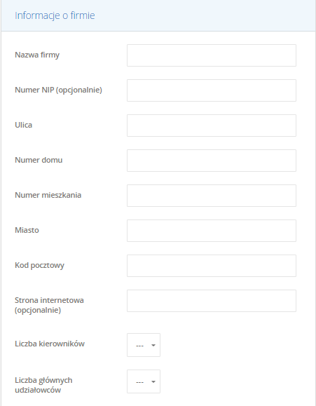Formularz #1 do wprowadzania informacji o firmie Formularz #1 do wprowadzania informacji o firmie