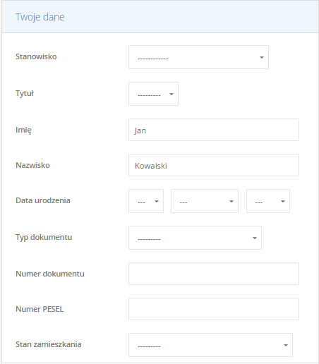 Formularz #2 do wprowadzania informacji osobowych Formularz #2 do wprowadzania informacji osobowych