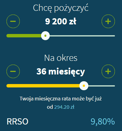 Tak wyglądają suwaki kalkulatora w HapiPożyczki