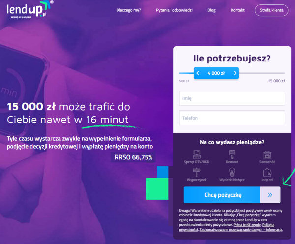 Strona główna pożyczki online z LendUp od Profi Credit Polska S.A.