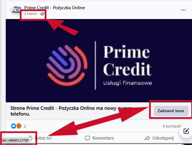 Zmiana numeru telefonu na FB Prime Credit