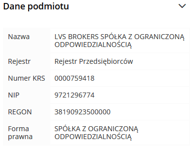 Rejestr Przedsiębiorców LVS BROKERS SPÓŁKA Z OGRANICZONĄ ODPOWIEDZIALNOŚCIĄ