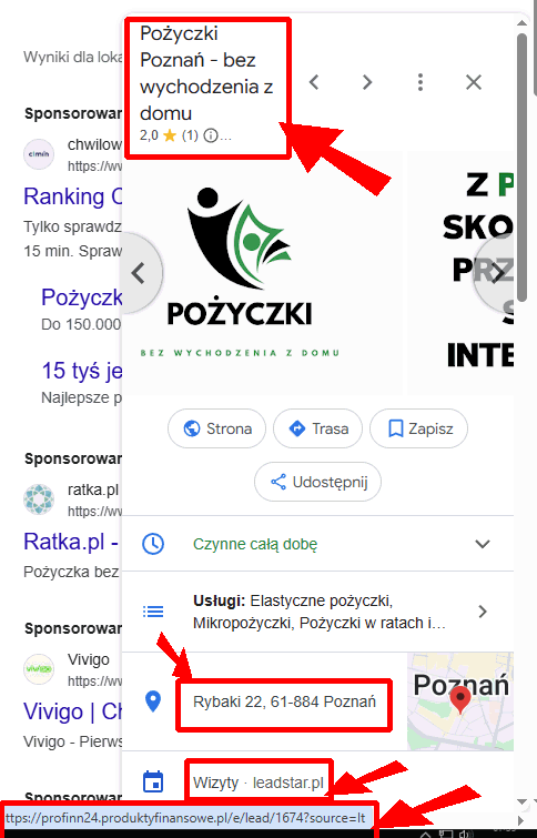 Zrzut pierwszego wyniku w Poznaniu